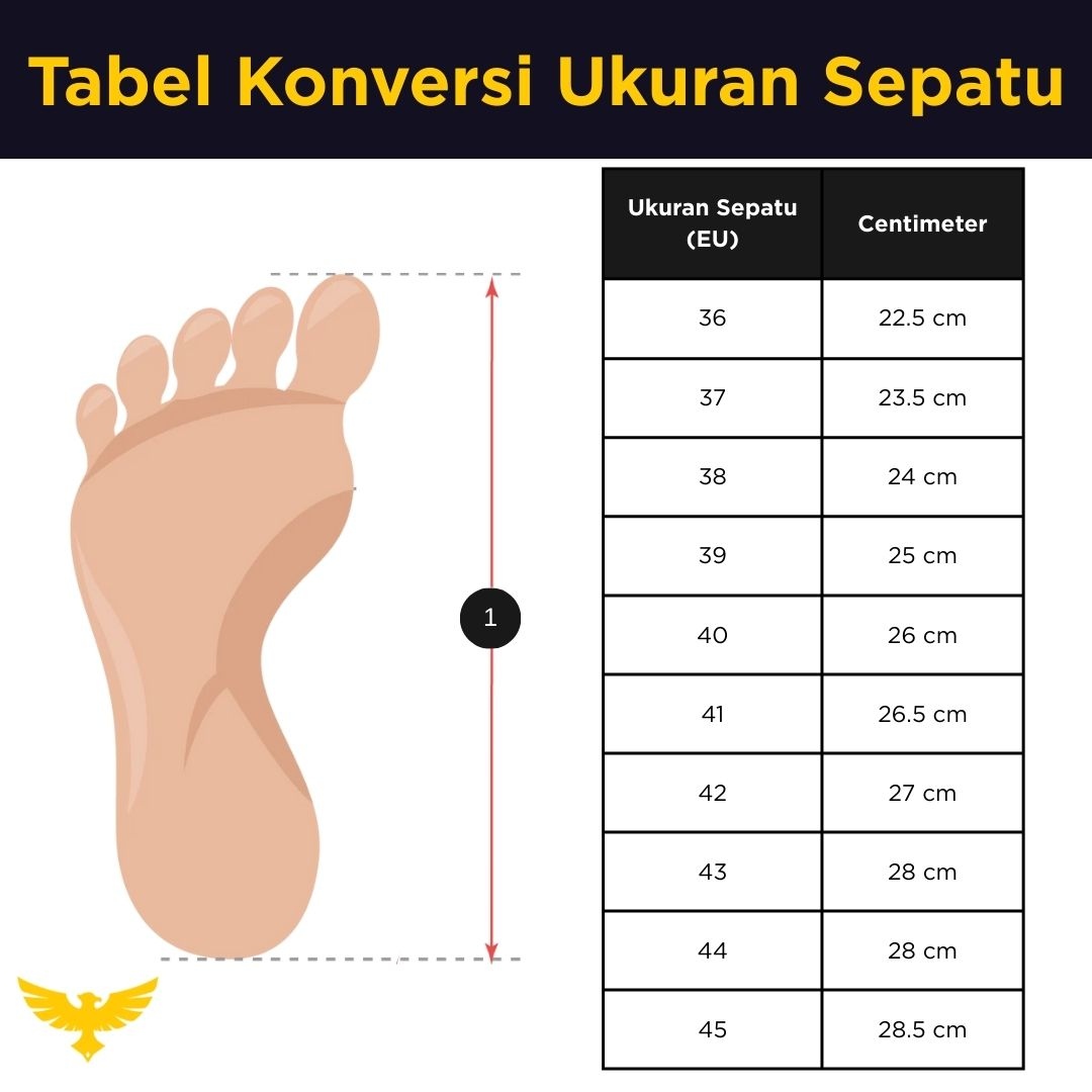 Tabel konversi ukuran sepatu EU ke sentimeter (cm)