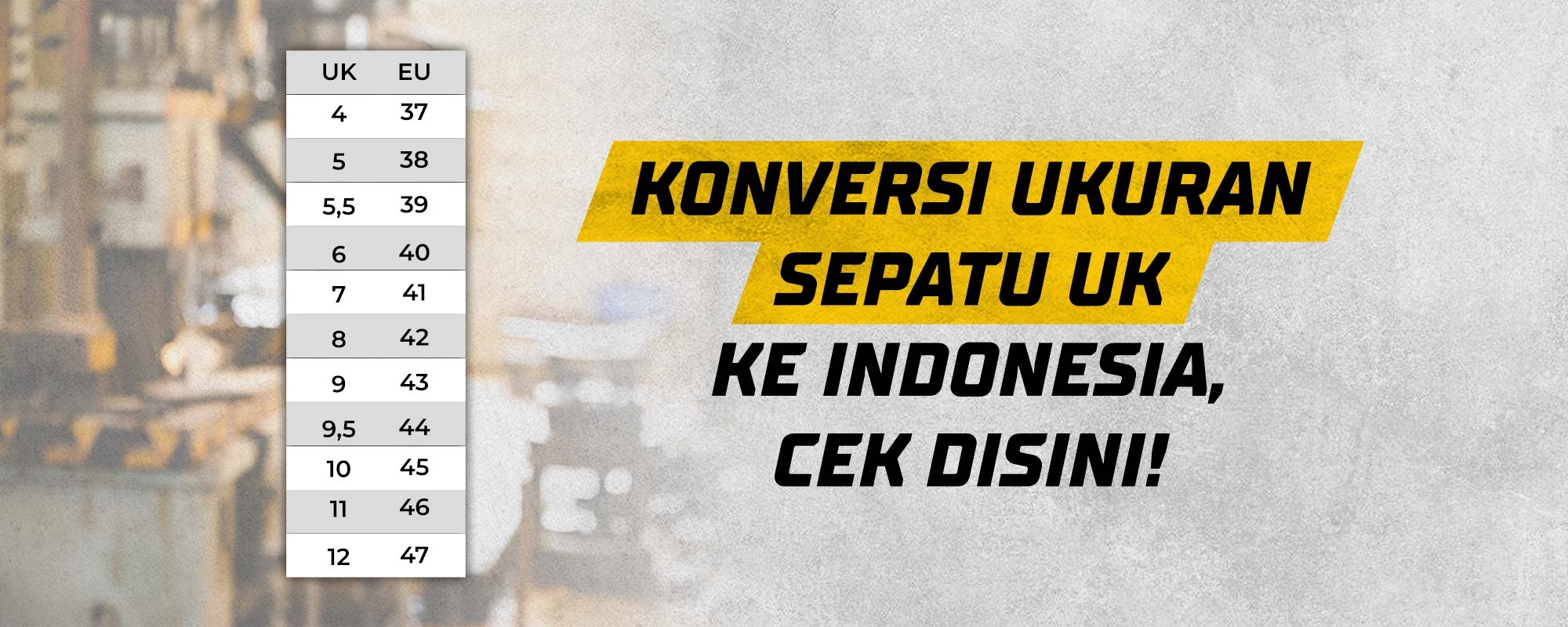 Tabel Konversi Ukuran Sepatu UK ke Indonesia
